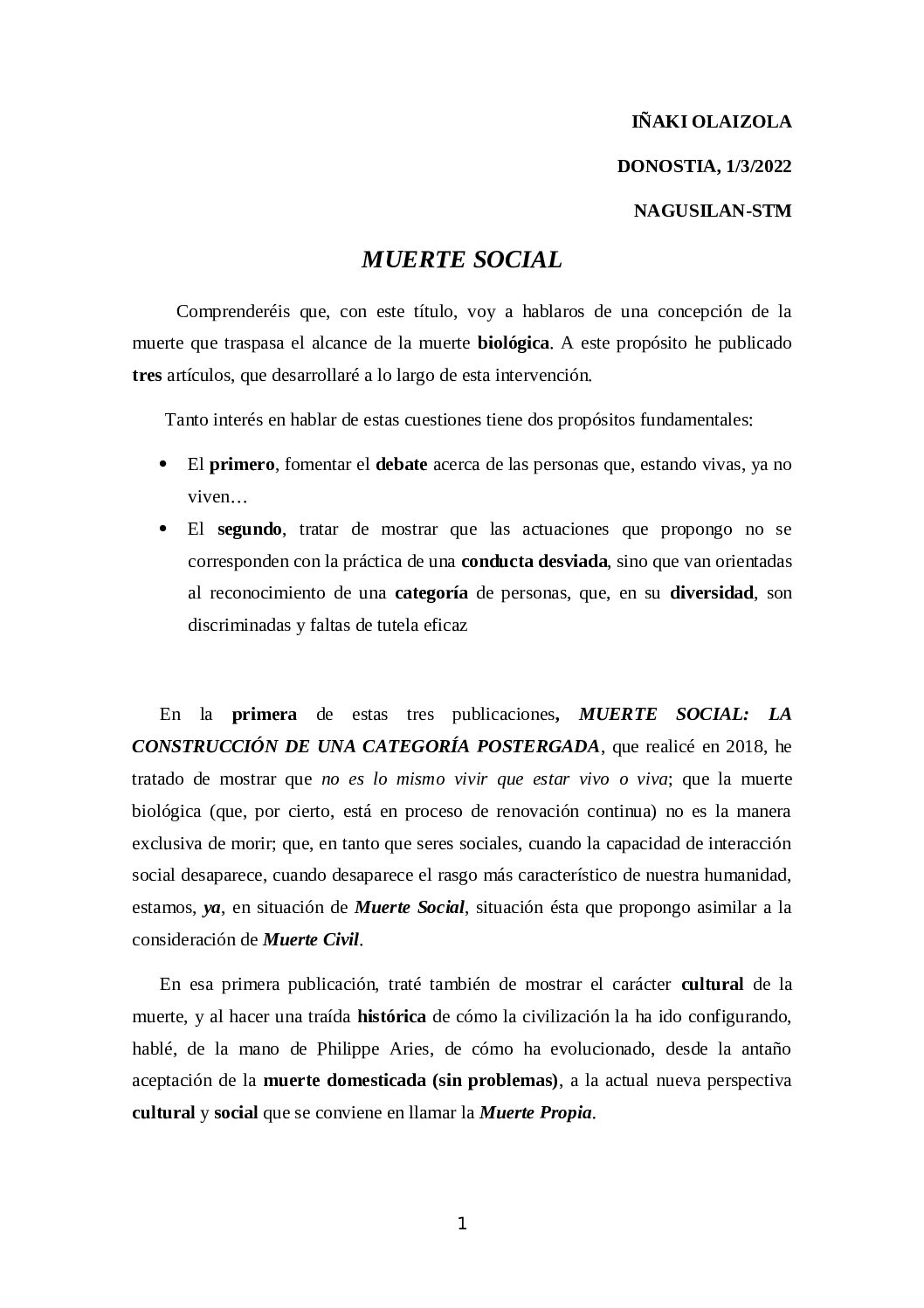 conferencia muerte social STM 1 marzo 2022